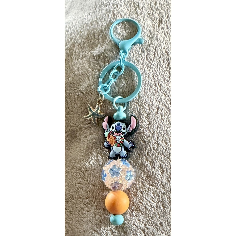 Silicone Focal Beadable Keychain - Stitch with Starfish charm